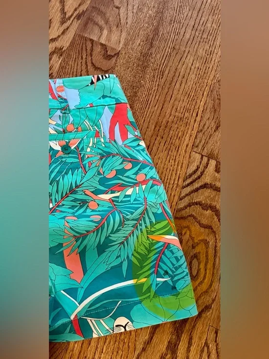 Talbots Green Coral Jungle Print Cotton Stretch Short Pockets Fly Zip size 2 - Picture 6 of 6